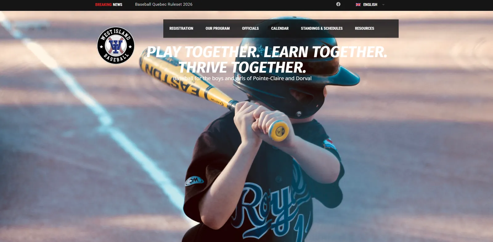 Page d'accueil du site baseballwestisland.com